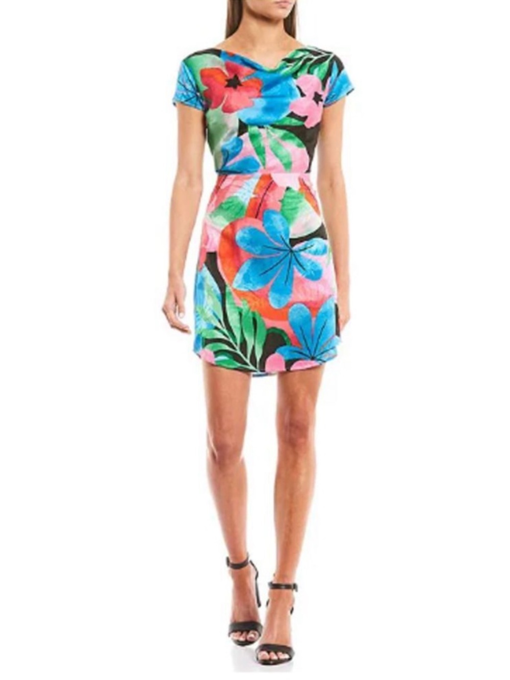 Gianni Bini Tropical Multicolor Satin Dress